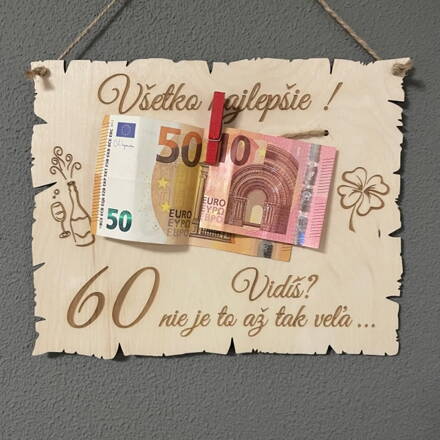 Tabuľka na peniaze k narodeninám 60-ka
